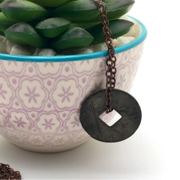 Brutalist Coin Pendant 28" Copper Infinity Chain - Picture 4 of 6